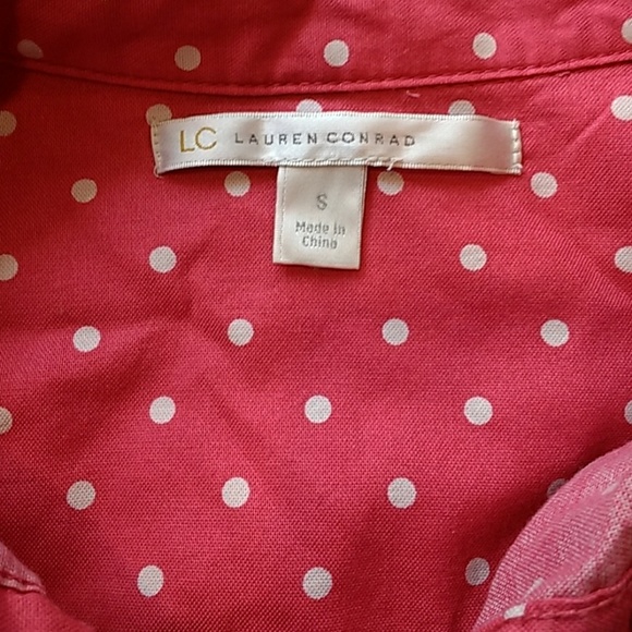 Pink and white polka dot button up shirt small - Picture 3 of 3